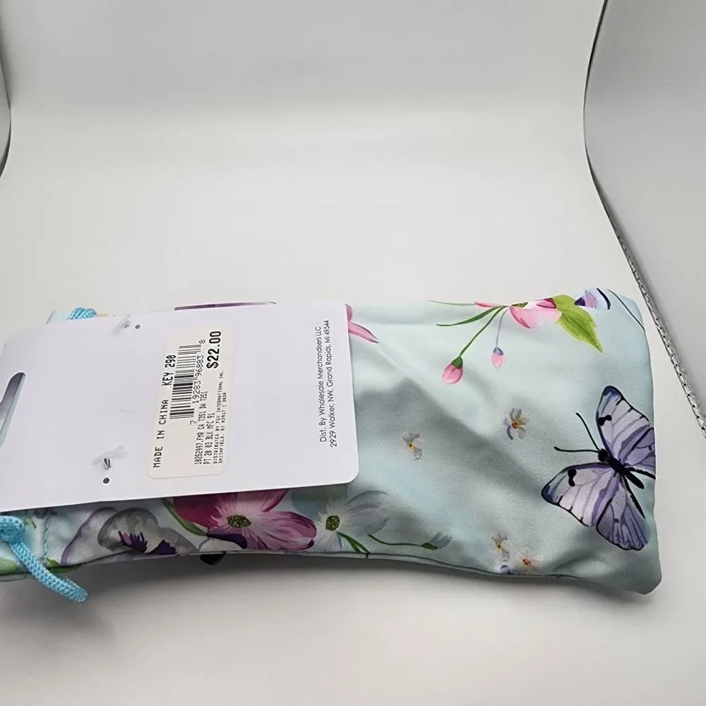NWT Falls Creek Black Butterfly Sunglasses & Blue Floral Pouch